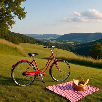 Red Bicycle Picnic Basket Scenic Valley