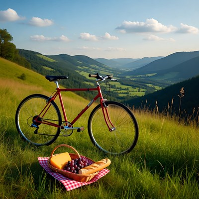 Red Bicycle Picnic Basket Mountains