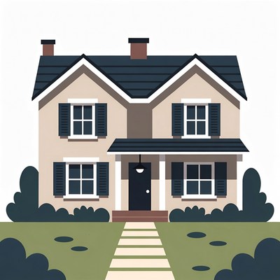 Cartoon Suburban House with Porch