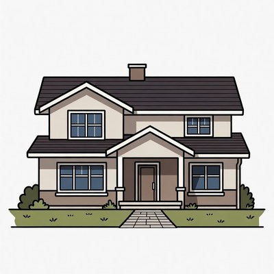 Cartoon House with Front Yard