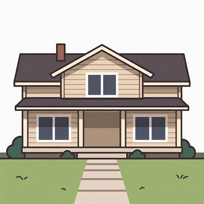 Cartoon House with Porch and Pathway