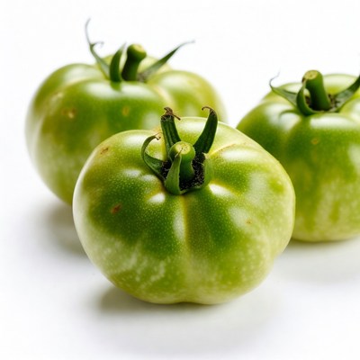 Three Green Tomatoes with Stems