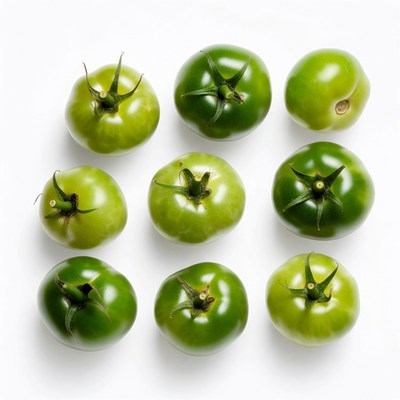 Fresh Green Tomatoes on White Background