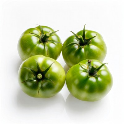 Four Green Tomatoes on White Background