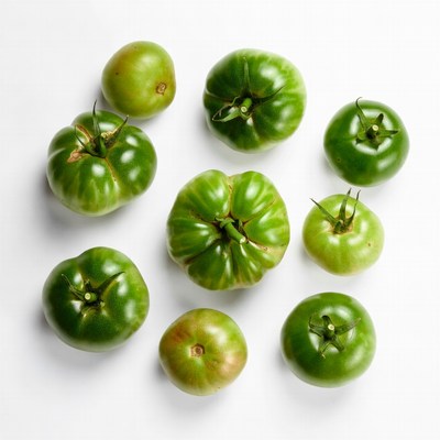 Fresh Green Tomatoes on White Background