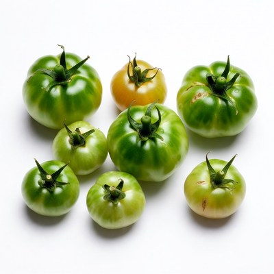 Fresh Green Tomatoes on White Background