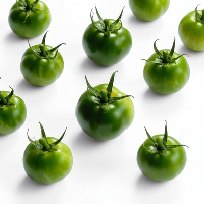 Fresh Green Tomatoes on White Background