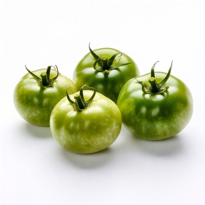 Four Green Tomatoes on White Background
