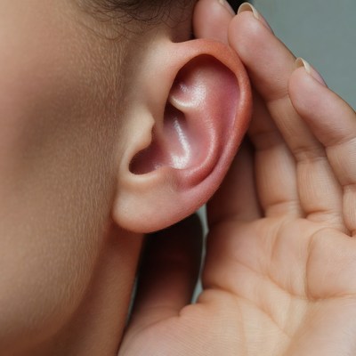 Woman hand cupping ear listening