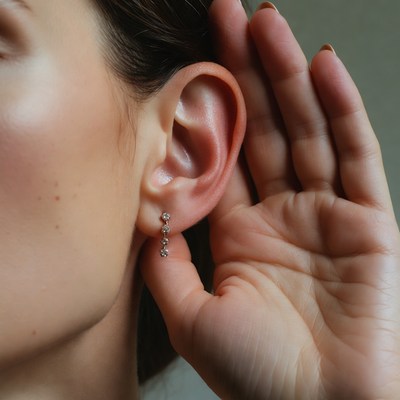 Woman touching ear with hand