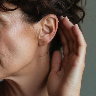 Woman touching ear with hand