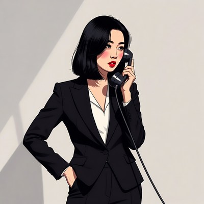 Asian woman talking on phone
