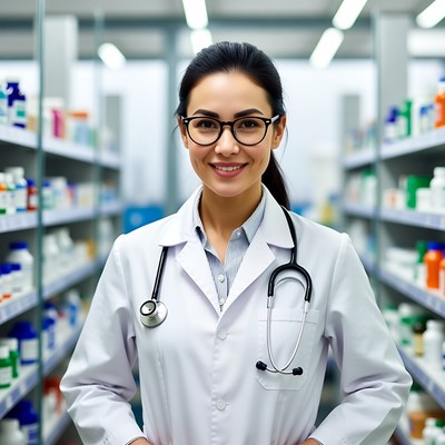 Asian female pharmacist in store
