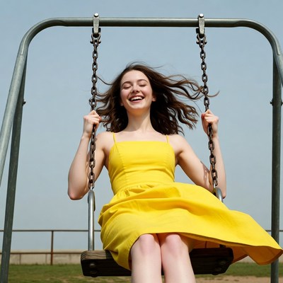 Girl swinging on playground swing