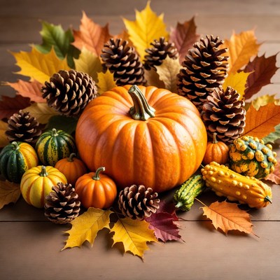 Autumn Pumpkin Pinecone Fall Leaves