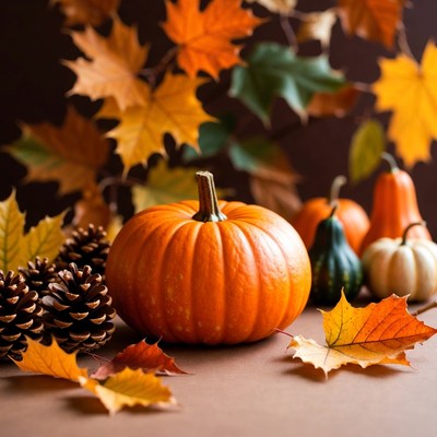 Autumn Pumpkins with Fall Leaves
