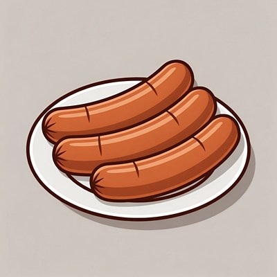 Three Sausages on White Plate
