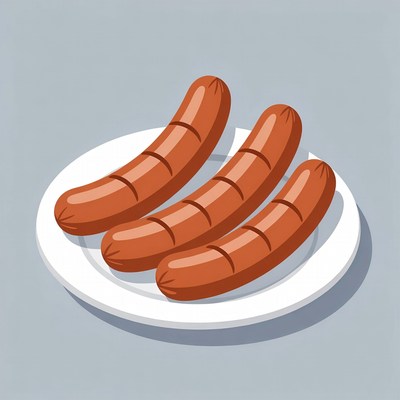 Three Sausages on White Plate