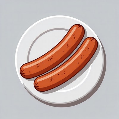 Two Sausages on White Plate