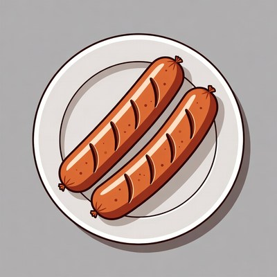 Two Sausages on White Plate