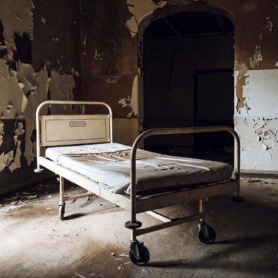 Abandoned Hospital Bed in Ruins