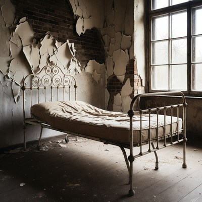 Abandoned Room with Old Bed