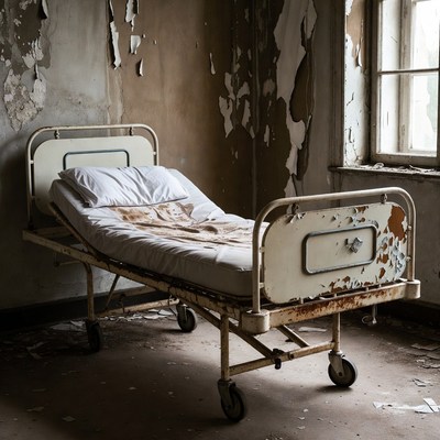 Abandoned Hospital Bed in Ruins