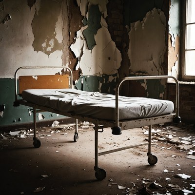Abandoned Hospital Bed in Ruins