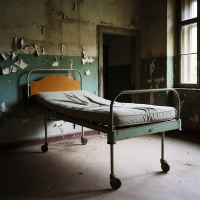 Abandoned Hospital Bed in Room