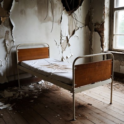 Abandoned Hospital Bed in Ruined Room