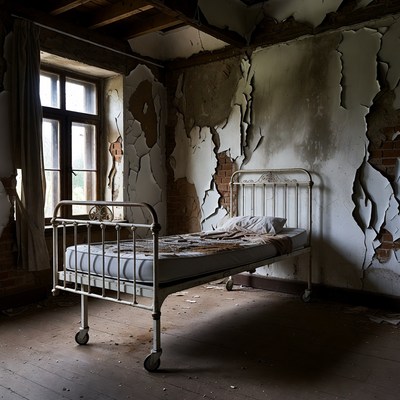 Abandoned Room with Old Metal Bed