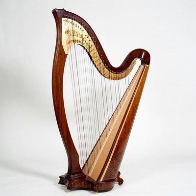 Elegant Wooden Harp on White Background
