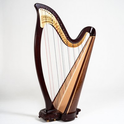 Mahogany Harp on White Background