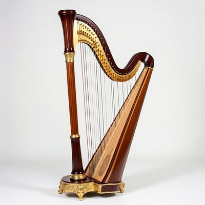 Elegant Brown Harp on Stand