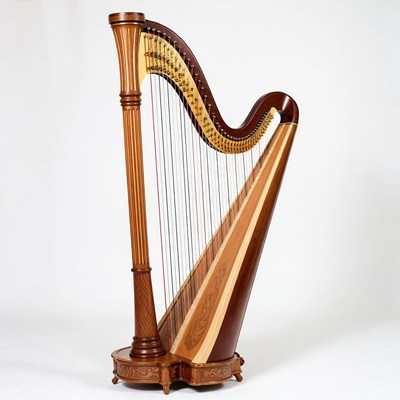 Elegant Wooden Harp on White Background