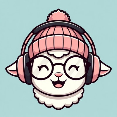 Cute Sheep Wearing Headphones and Hat
