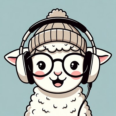 Cute sheep wearing headphones and glasses