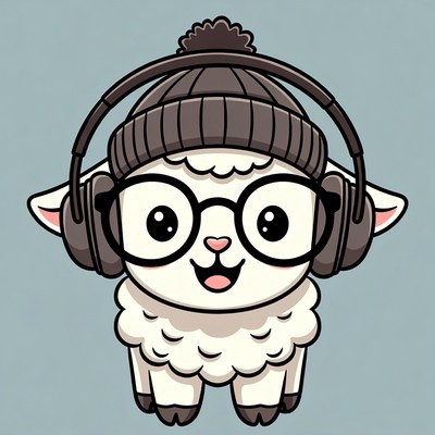 Cute sheep wearing headphones and glasses