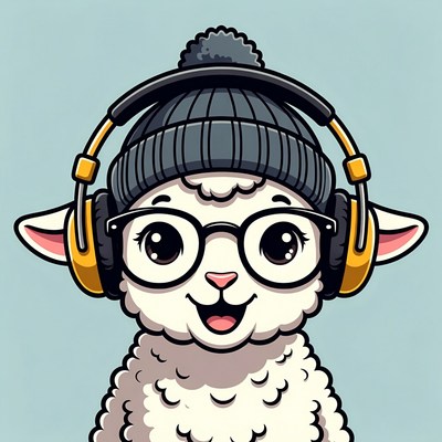 Cute sheep wearing headphones and glasses