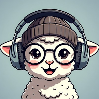 Cute sheep wearing headphones and glasses