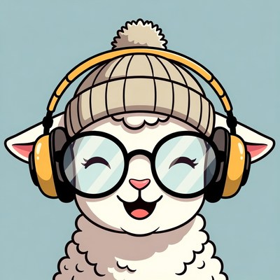 Cute sheep wearing headphones and glasses