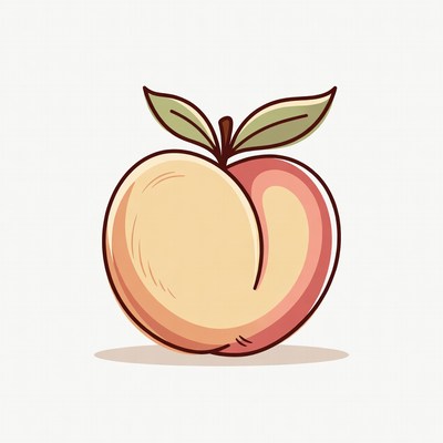 Cartoon peach fruit with leaf