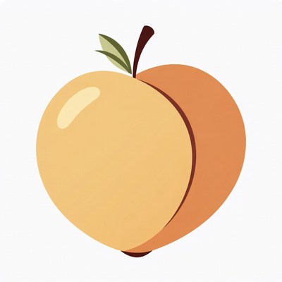 Cartoon Peach Fruit with Stem