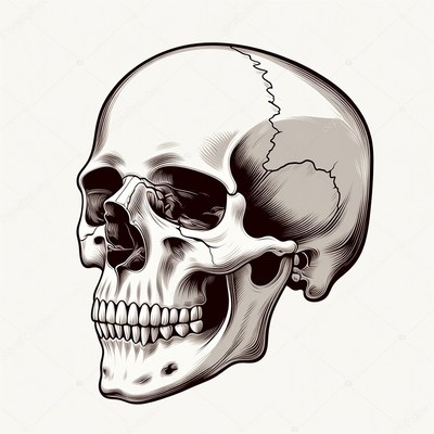 Detailed Human Skull Illustration
