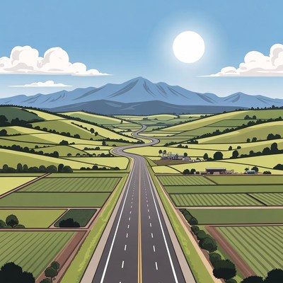 Winding Road Through Green Farmlands