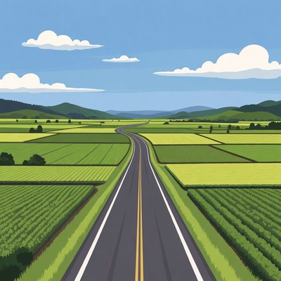 Winding Road Through Green Farmlands