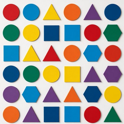 Colorful wooden shapes grid