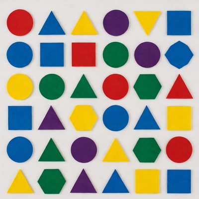 Colorful Shapes Grid on White Background