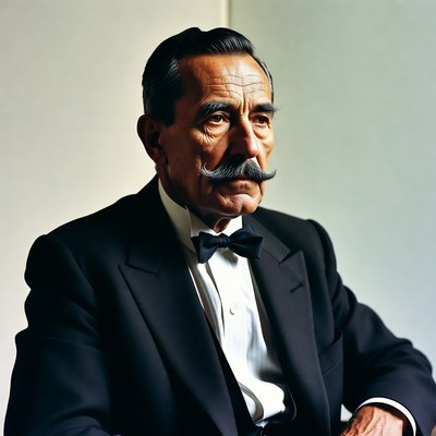 Elderly man in tuxedo with mustache