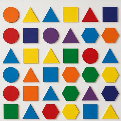 Colorful wooden shapes grid